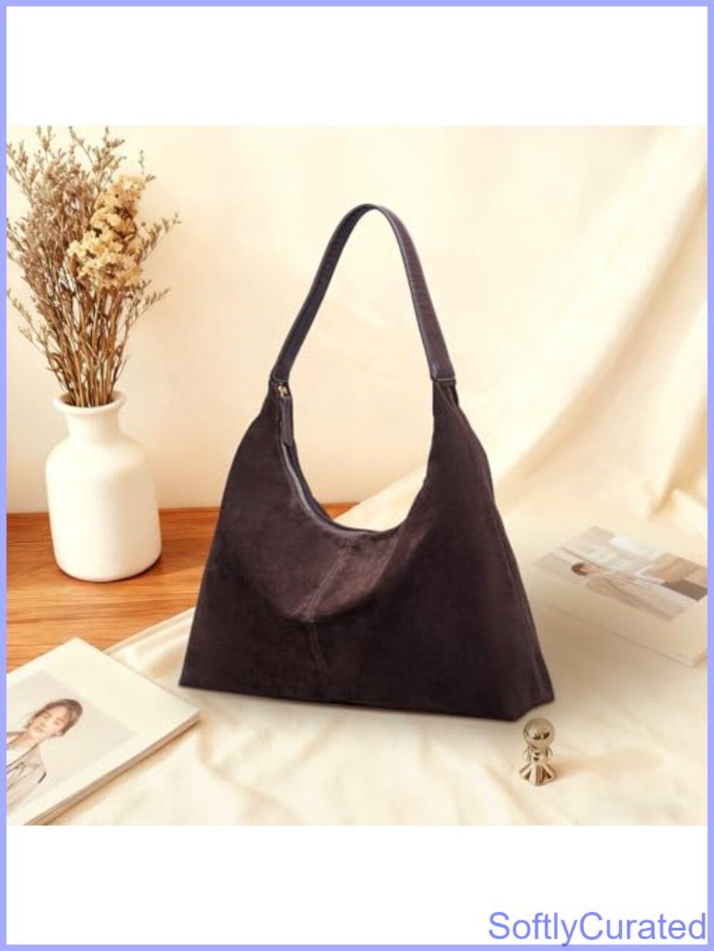 Suede Hobo Shoulder Bag Slouchy Crescent Tote Purse for Women - Picture 2 of 6